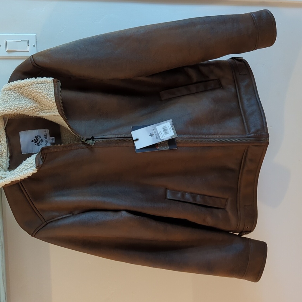 NWT  Rainforest Nubuck Sherpa Lined Aviator Jacket Sz Large, Color Russet